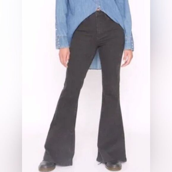 Free People Jeans x Sandrine Rose washed Black Wide Leg Super Flare Jeans NWT 29 - Picture 3 of 11